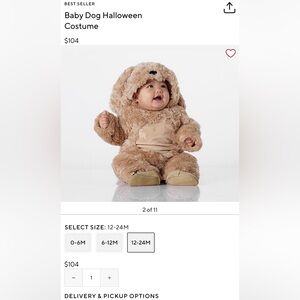 Infant pottery barn dog costume, size 6-12 months